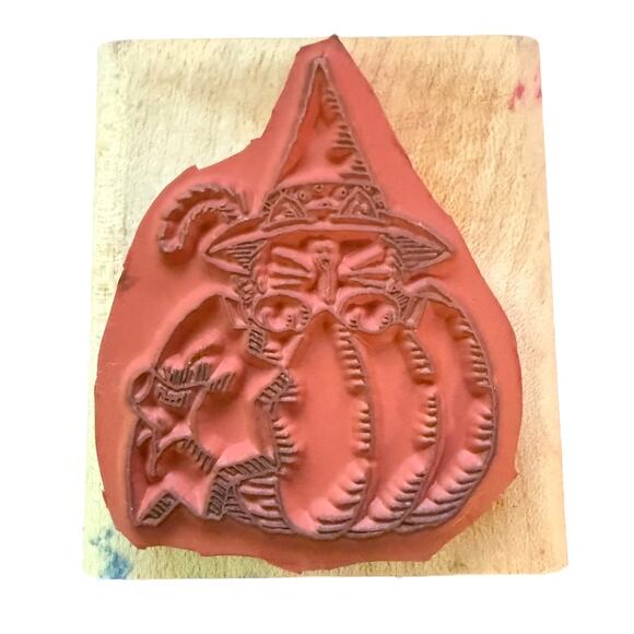 Stampin Up! Vintage 1998 Cat Hiding In Pumpkin Halloween Rubber Stamp - Picture 2 of 2